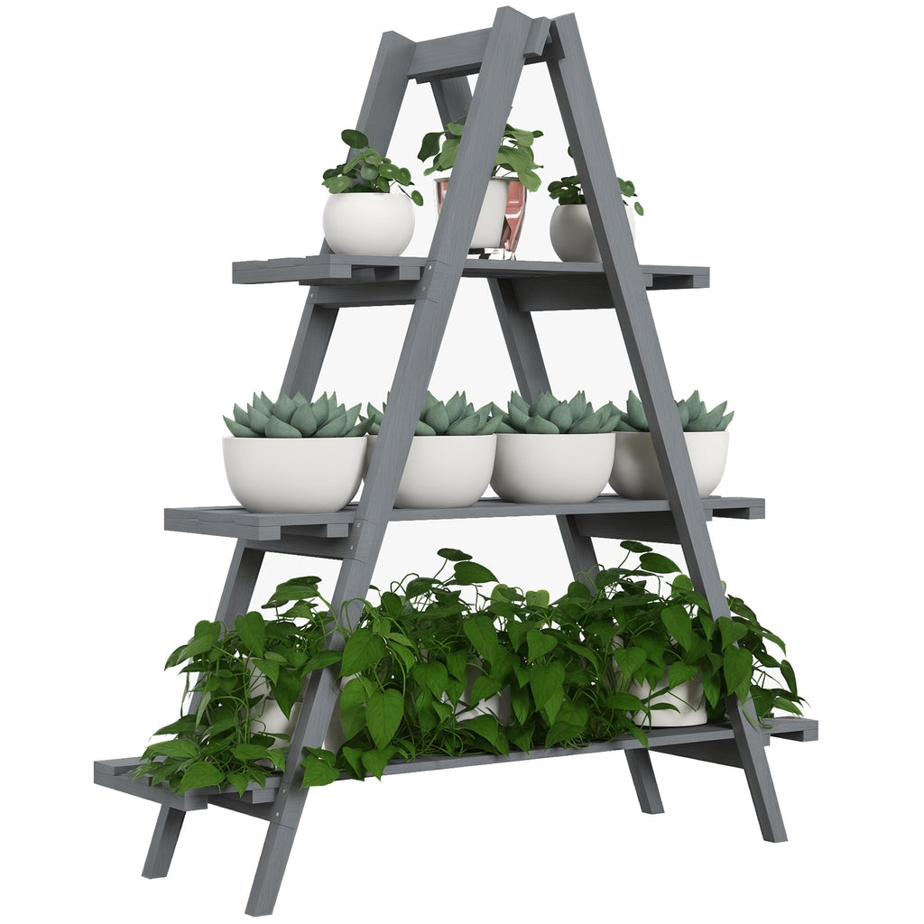 Suporte de Madeira para Plantas Dobrável Estante Decorativo para Vasos de 3 Níveis com Estrutura em Forma de A para Jardim Pátio Varanda 100x36x112 cm Cinza — foto 1