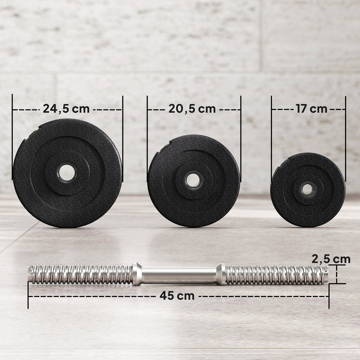 Conjunto de Halteres Pesos Fitness 40kg Ajustável Musculação com Barra de Aço e Discos para Ginásio Casa Preto e Prata — foto 3