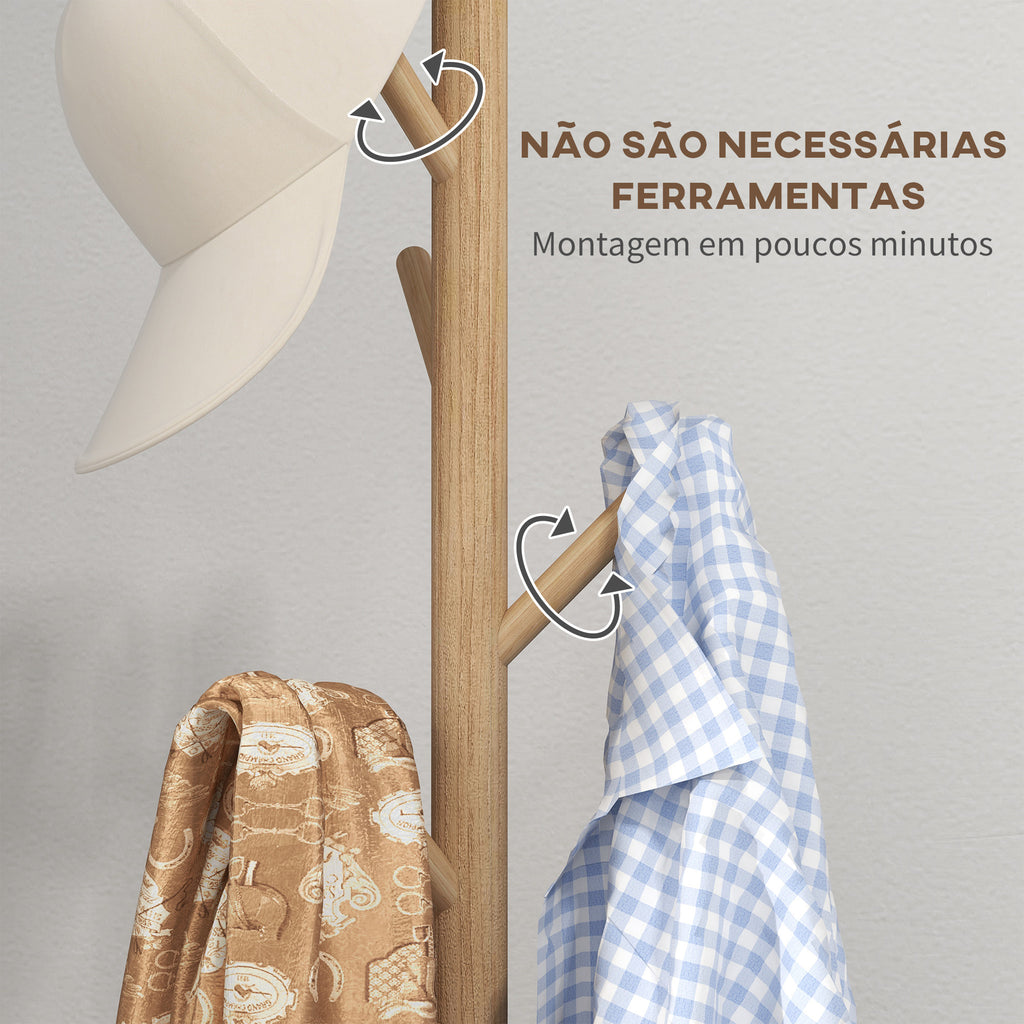 Cabide de Pé de Madeira Cabide de Pé com 8 Ganchos para Pendurar Roupa e Bolsas Cabide em Forma de Árvore para Corredor Entrada Quarto 40x40x165 cm Natural — foto 6