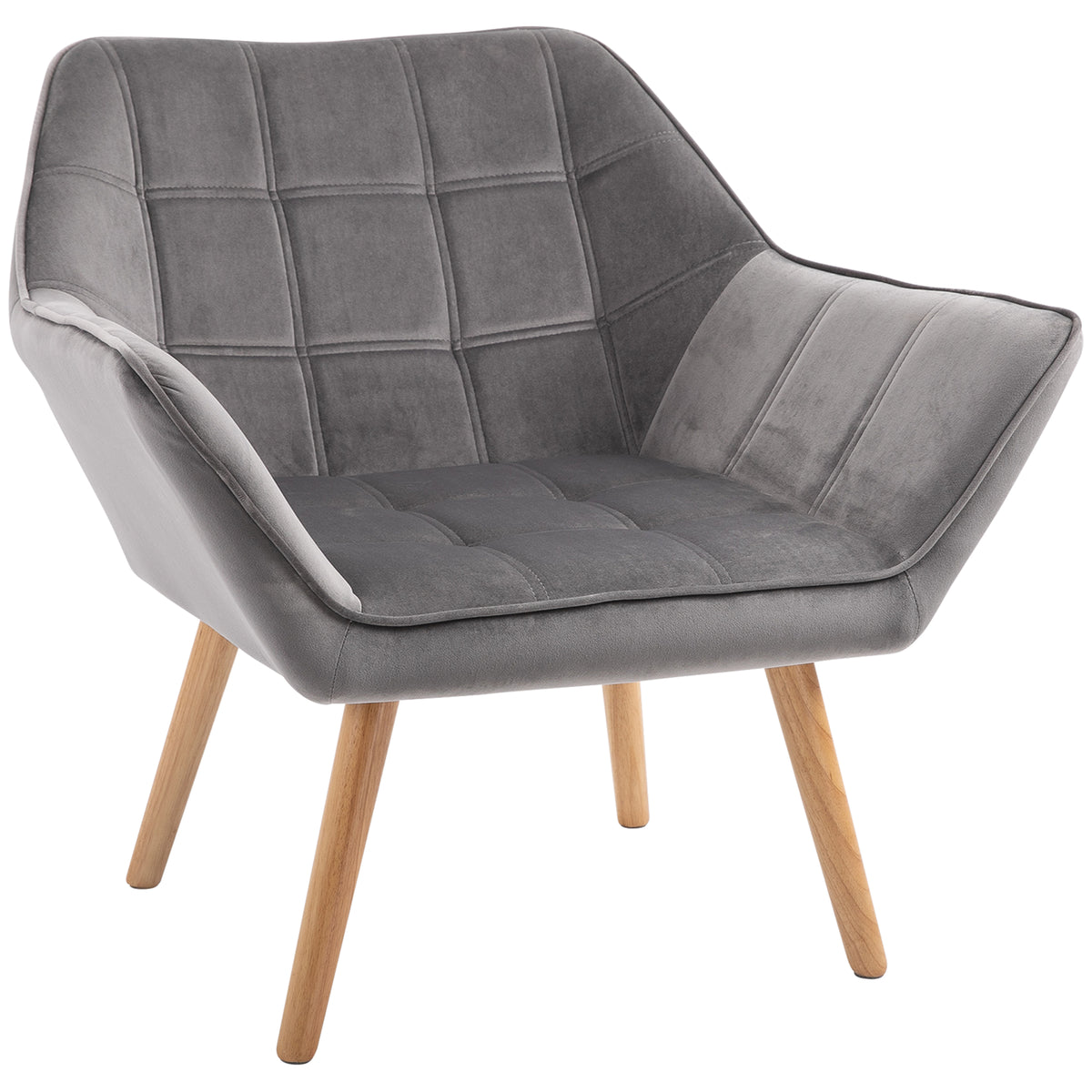 Poltrona Moderna Poltrona de Leitura Estofada em Veludo com Assento Amplo Pés em Madeira Poltrona Relax para Sala de Estar Quarto 67x61,5x71 cm Cinza — foto 1