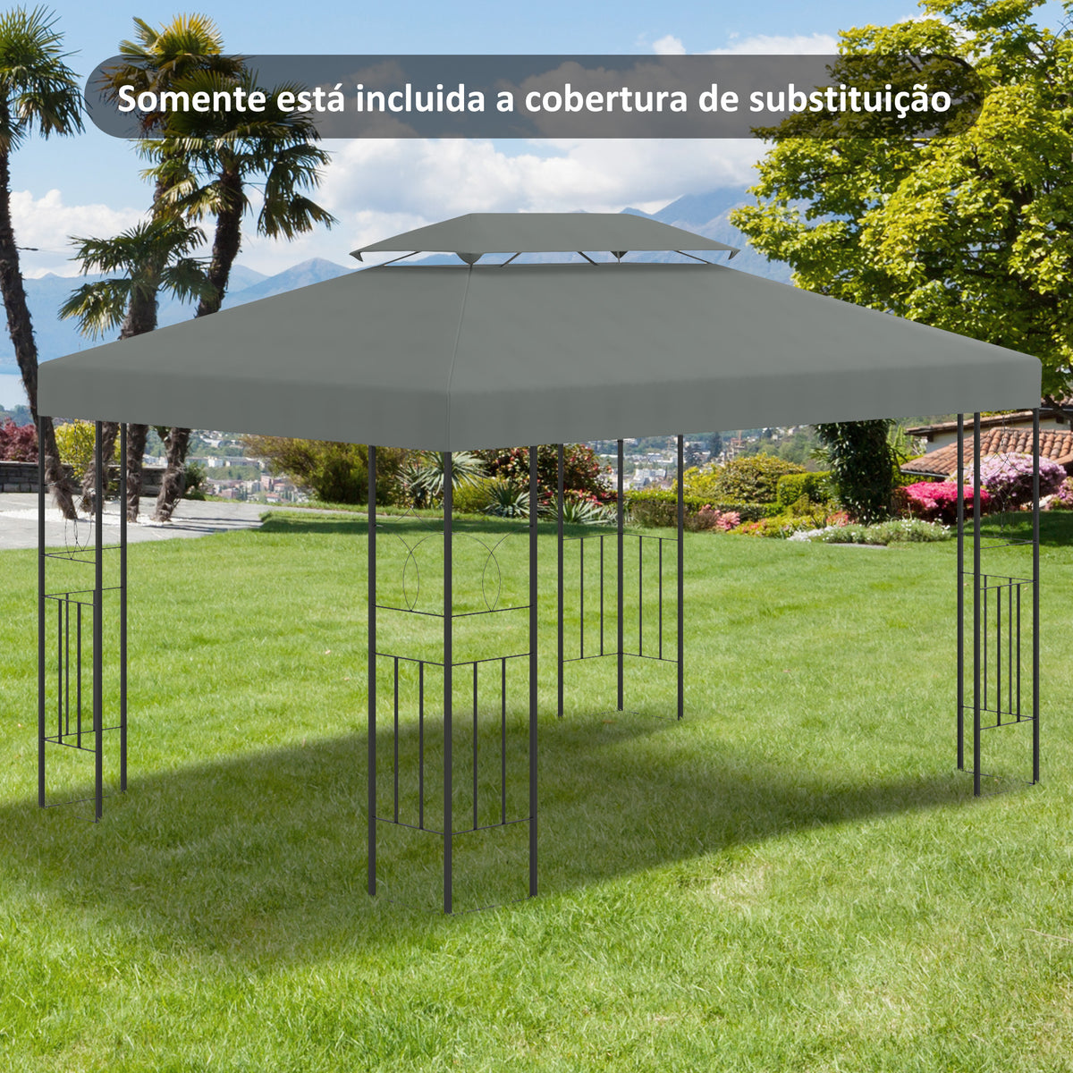 Toldo de Substituição 4x3m para Pérgola de Jardim 2 Níveis Respirável com 10 Orifícios de Drenagem Cobertura de Substituição de Pérgola Exterior Cinza — foto 2