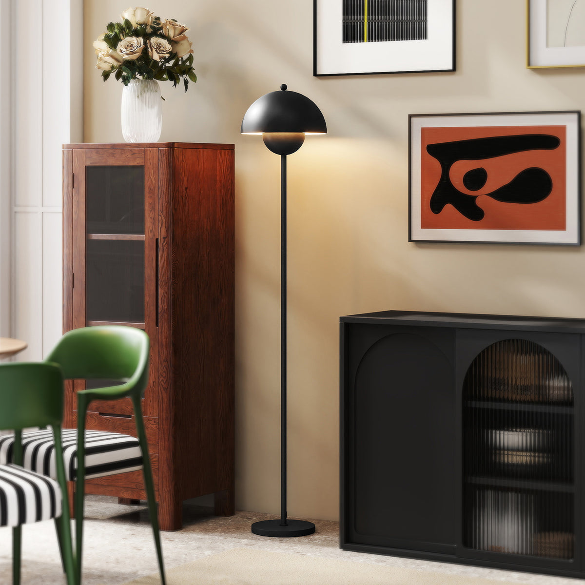 Candeeiro de Pé Moderno 155 cm Candeeiro de Pé para Sala com Ecrã em Forma de Taça Refletora de Luz Interruptor de Pé Suporte E27 sem Lâmpada para Quarto Escritório Sala de Estar Ø35x155 cm Preto — foto 2