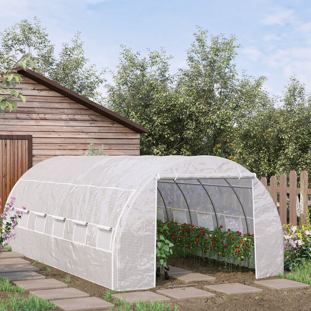 Estufa Tipo Túnel de Jardim 6x3x2m com Porta Enrolável 12 Janelas Cobertura de PE 140g/m² e Metal Galvanizado para Cultivos de Plantas Verduras Branco — foto 2