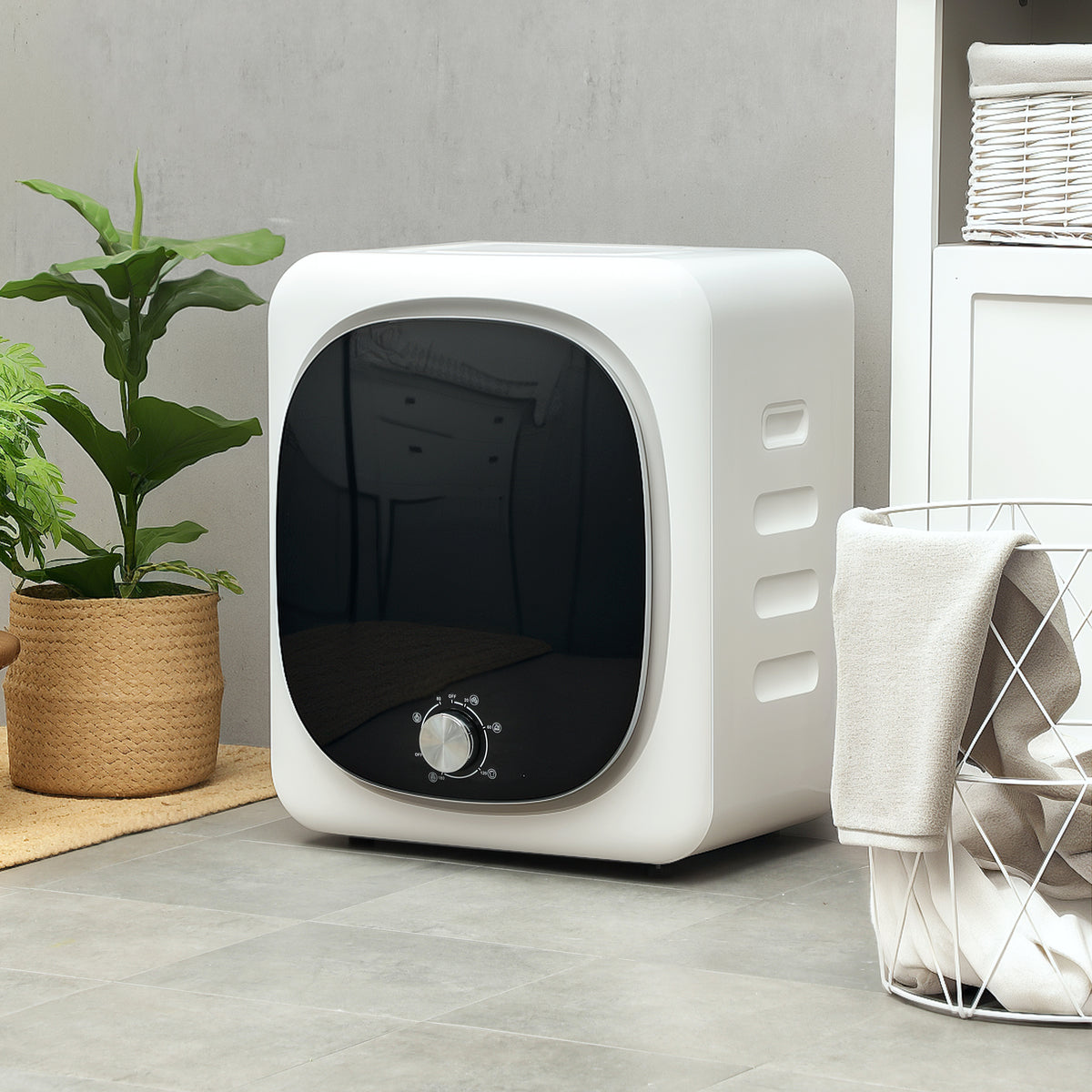 Máquina de Secar por Evacuação 4 kg Máquina de Secar Roupa 800W com Função Anti-Vincos Esterilização 5 Programas Carga Frontal Fácil de Engomar Tambor em Aço Inoxidável 48x40x56 cm Branco — foto 2