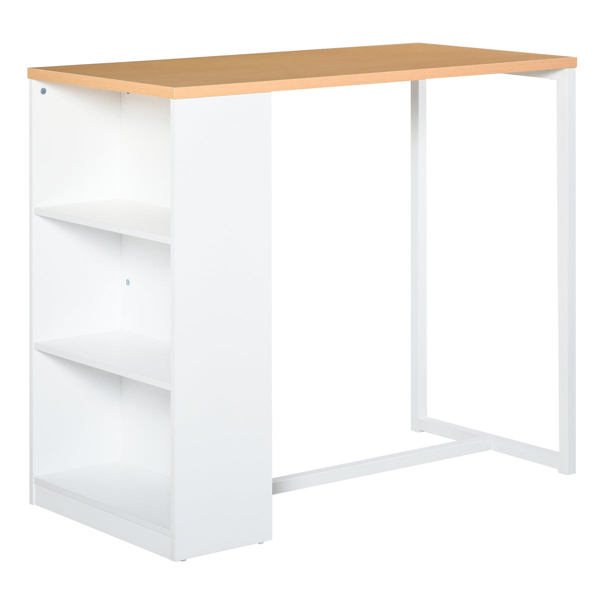 Mesa de bar Bistrô Mesa alta para jantar com 3 prateleiras Estrutura metálica Carga 100 kg 115x55x100 cm Branco e Carvalho — foto 1