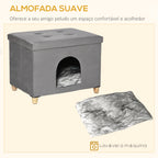 Caverna para Gatos 2 em 1 Banco para Apoio dos Pés com Tampa Removível Orifício de Entrada Almofada Lavável e Pés Elevados de Madeira para Interior 60x45x44,5cm Cinza — foto 7