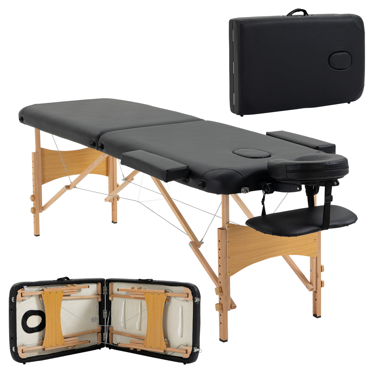 Marquesa de Massagem Dobrável Marquesa com Altura Ajustável 61-88 cm Desenho Ergonómico para Utilização Profissional Fácil de Transportar 185x60 cm Preto — foto 1