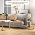 Conjunto de 2 Mesas de Centro Mesas Auxiliares Modernas com Bancada de Efeito Mármore e Estrutura de Aço para Sala Quarto Branco e Dourado — foto 7