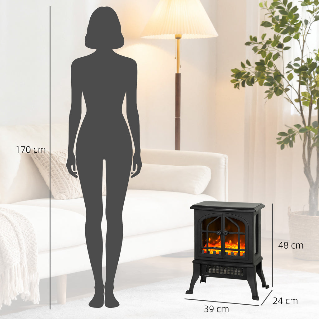 Lareira Elétrica de Pé Lareira Decorativa 900/1800W com Efeito Chama 3D 2 Níveis de Potência Termóstato Ajustável Janelas Visíveis para 15-30 ㎡ 39x24x48 cm Preto — foto 3