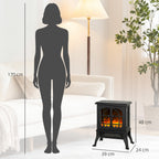 Lareira Elétrica de Pé Lareira Decorativa 900/1800W com Efeito Chama 3D 2 Níveis de Potência Termóstato Ajustável Janelas Visíveis para 15-30 ㎡ 39x24x48 cm Preto — foto 3