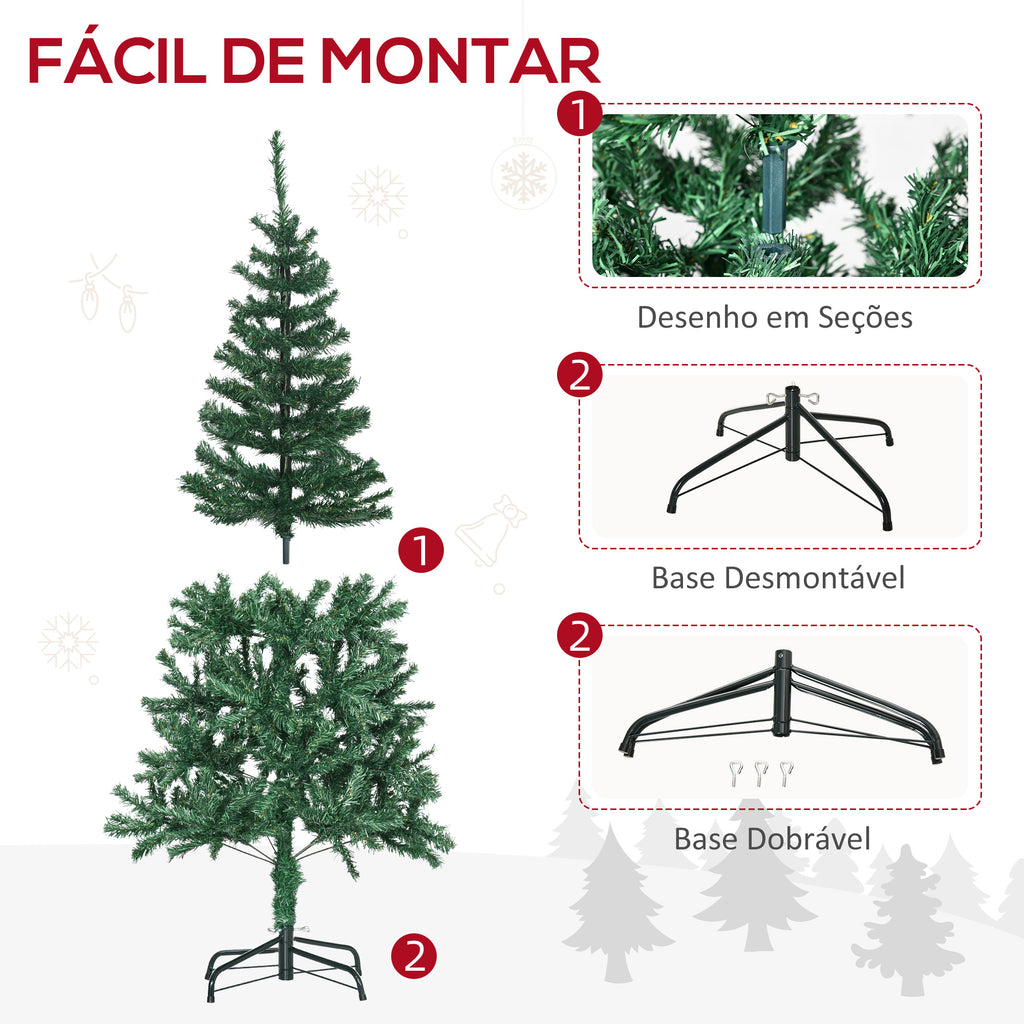 Árvore de Natal Artificial 150cm Ignífugo com 420 Ramos 48 Decorações Folhas de PVC e Suporte Metálico Decoração de Natal para Interior Verde — foto 7