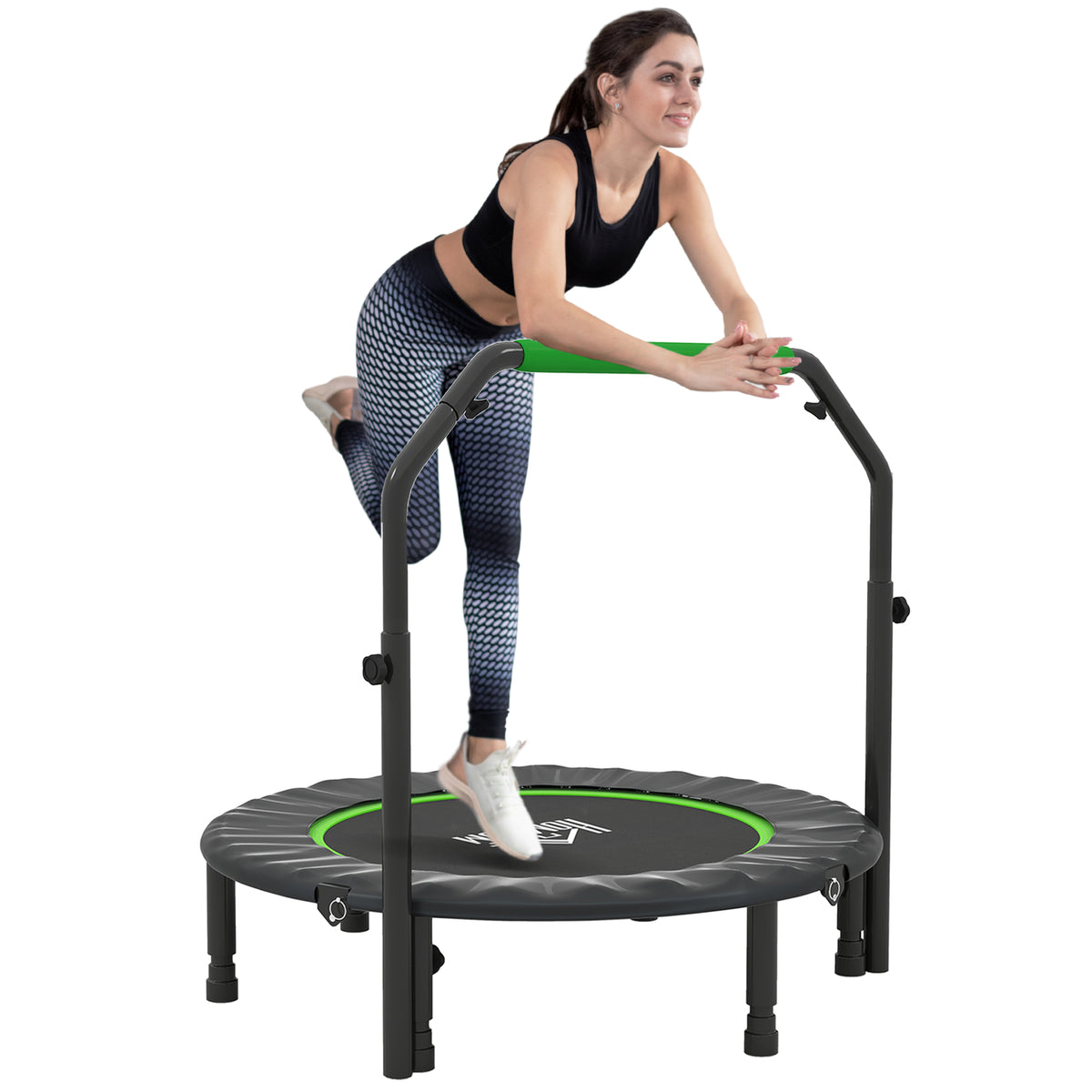 Trampolim Fitness Ø102 Trampolim Dobrável com Pega Ajustável em 4 Níveis Estrutura de Aço para Treino de Pernas Corpo em Casa Escritório Ginásio Verde — foto 1