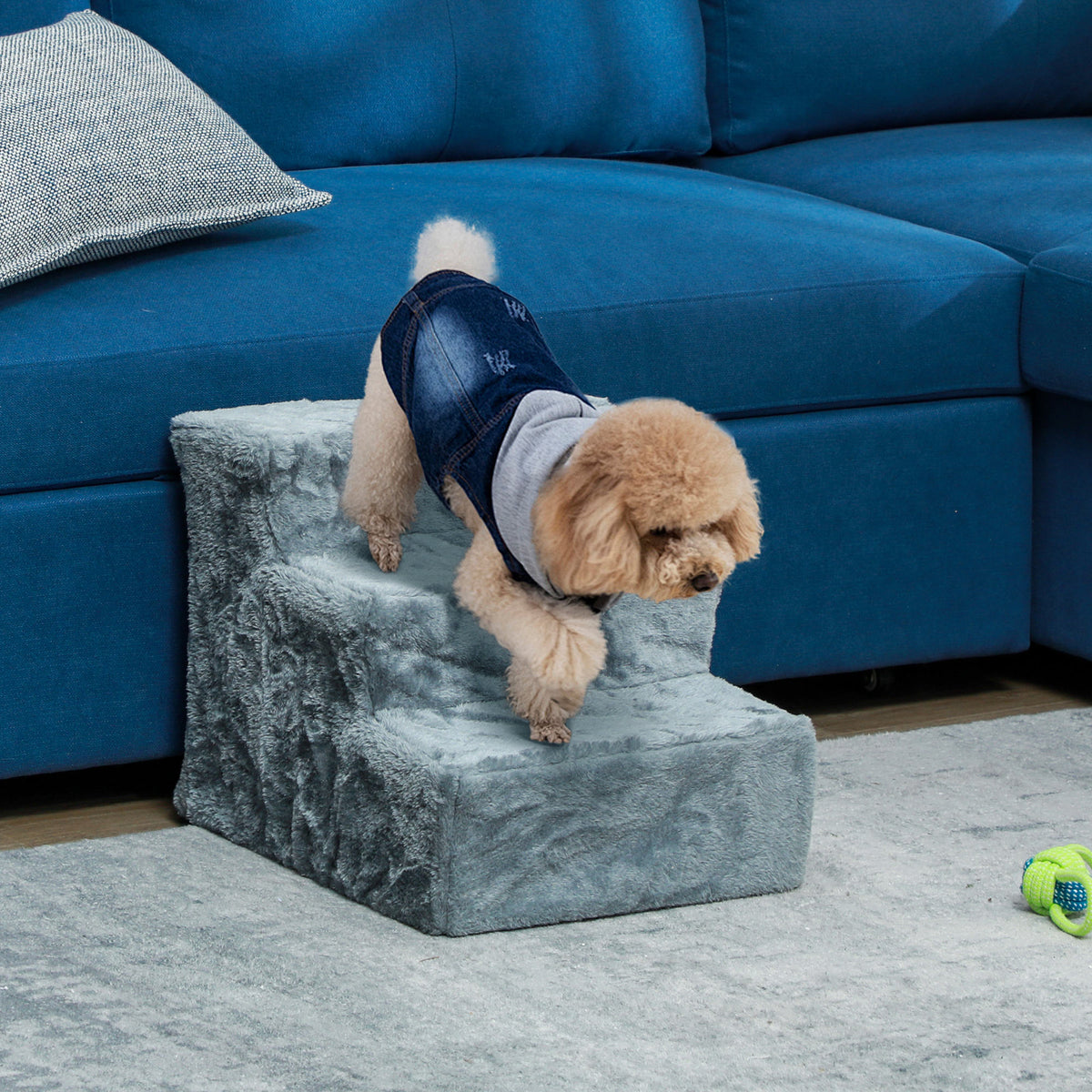Escada para Animais de Estimação com 3 Degraus 2 em 1 com Capa Removível e Lavável Escada para Cães Gatos 35x46x35 cm Cinza — foto 2