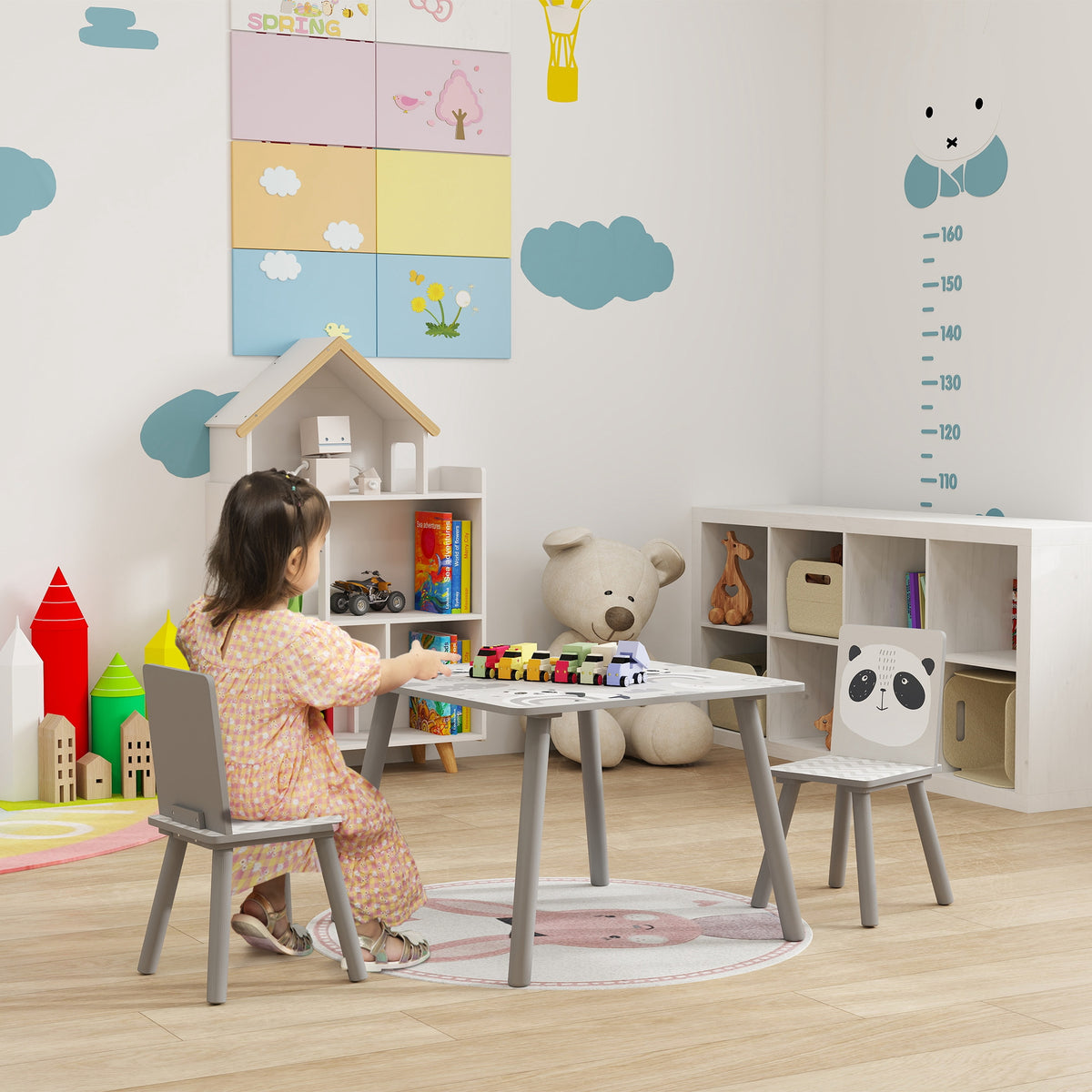 Conjunto de Mesa e Cadeiras para Crianças de 3 Peças Mesa Infantil com 2 Cadeiras Conjunto de Móveis para Atividades com Crianças de 3-8 Anos para Dormitório Sala de Jogos Cinza — foto 2