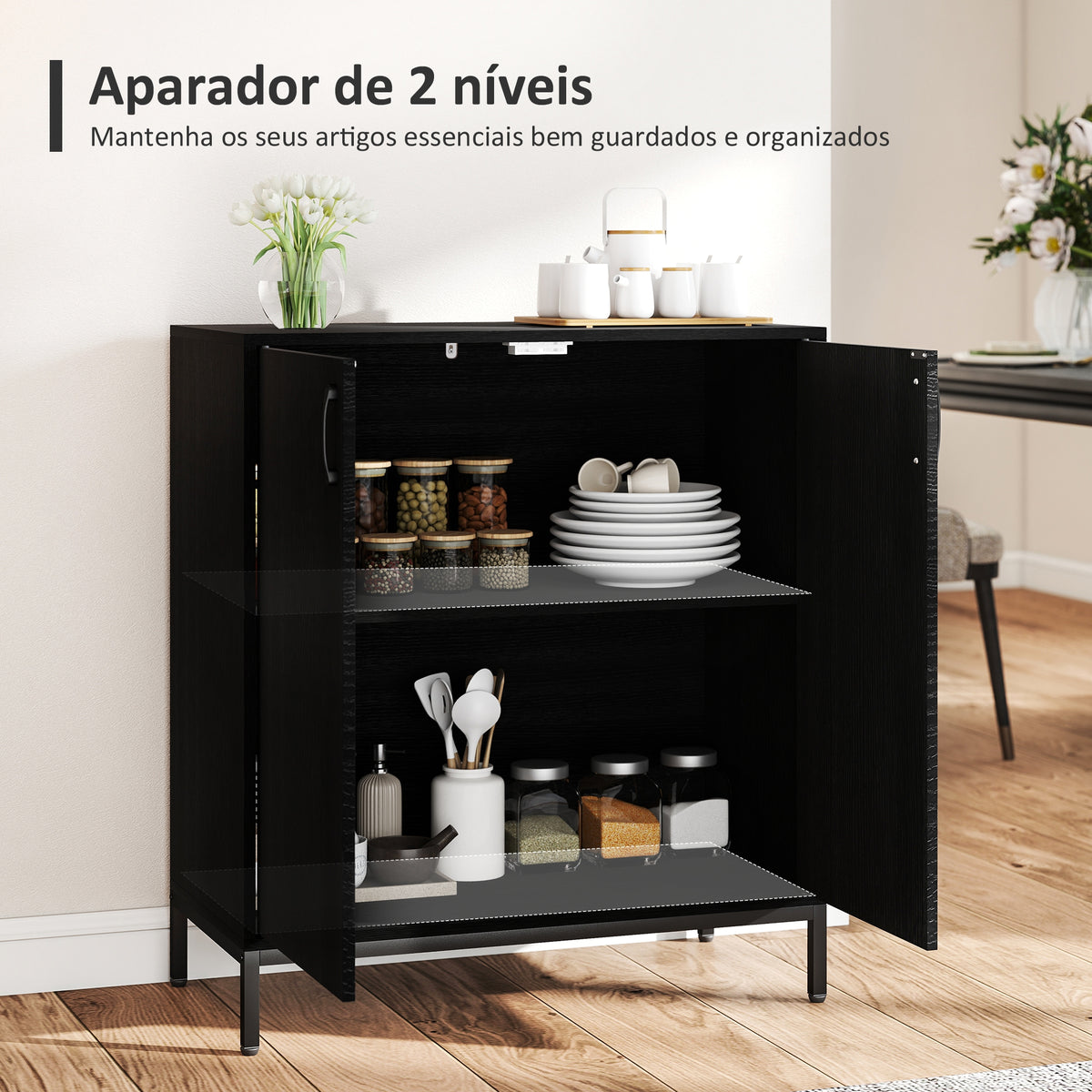 Aparador para Sala de Estar com 2 Portas Moderno Prateleira Ajustável e Base Elevada para Sala de Jantar Corredor Quarto, 80x40x90 cm Preto — foto 4