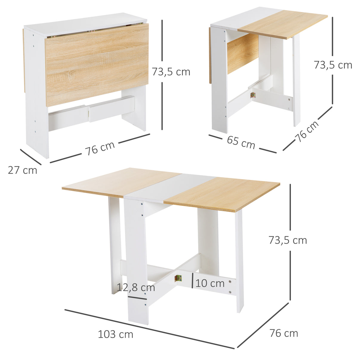 Mesa Sala de Jantar Dobrável Mesa Auxiliar de Cozinha com Laterais Dobráveis para Poupar Espaço Desenho Moderno 103x76x73,5 cm Madeira e Branco — foto 3