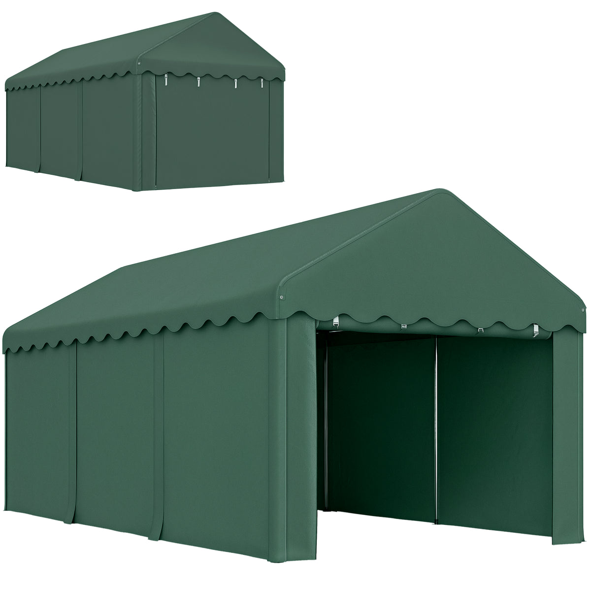 Tenda Garagem 6x3 m Tenda de Exterior para Carro Impermeável Garagem Portátil Anti-UV com Paredes Laterais Desmontáveis e 2 Portas com Fecho de Correr Verde — foto 1