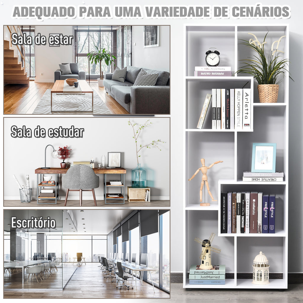 Prateleiras verticais modernas Design de estante com 8 prateleiras Painel de partículas E1 70x24x178cm Branco — foto 7