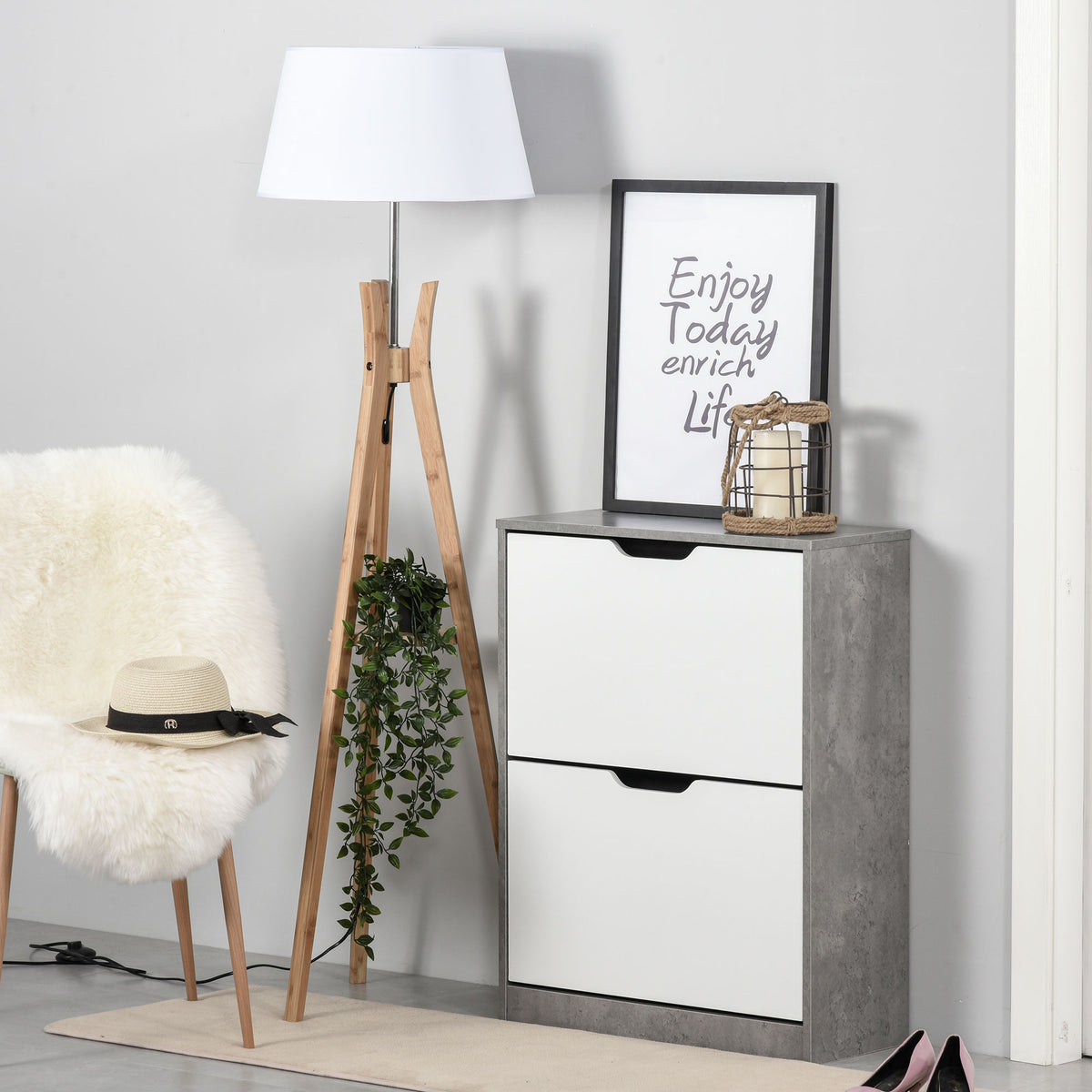 Sapateira Moderna Móvel Sapateira de Entrada com 2 Prateleiras Abatíveis para 8 Pares de Sapatos Sapateira Estreita para Corredor Entrada 62,5x26x81 cm Cinza — foto 2