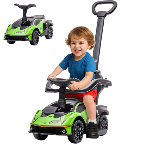 2 em 1 Carro Andador para Crianças 12-36 Meses Lamborghini Essenza SCV2 Carro Andador com Buzina Guiador e Grade de Segurança Removível 86,5x40x89,5cm Verde e Preto — foto 1