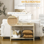 Mesa de console em malha Mesa de entrada com 2 gavetas e prateleira inferior para o corredor Quarto sala de estar Estilo rústico 100x30x76 cm Natural — foto 5