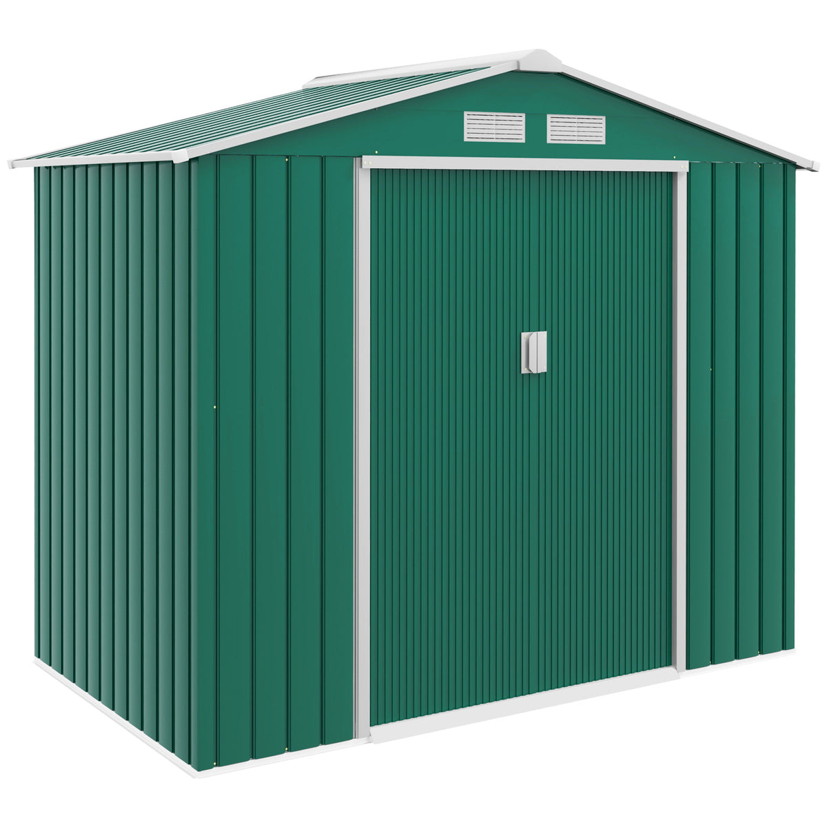 Abrigo de Jardim 213x130x185cm Abrigo de Jardim Metálico de Exterior para Armazenamento de Ferramentas com 2 Portas Deslizantes e 4 Janelas para Terraço Verde — foto 1