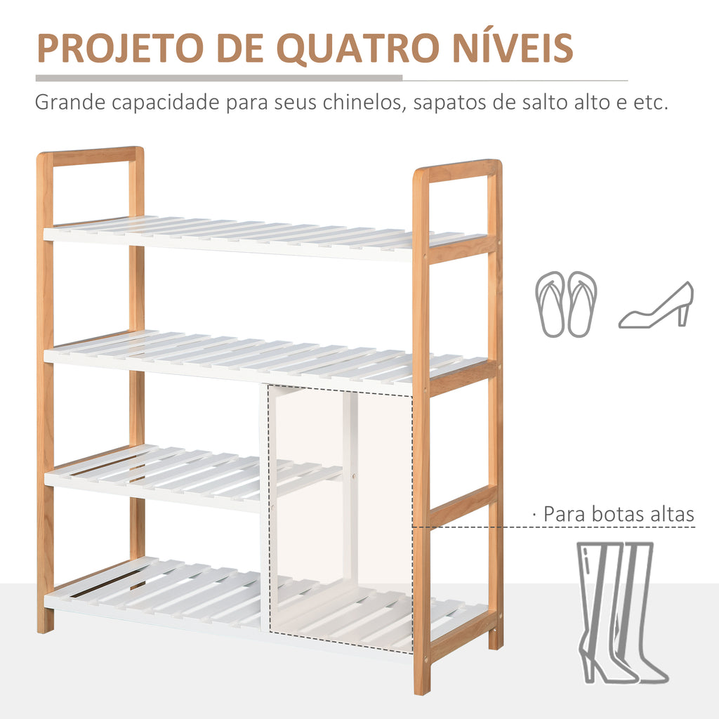 Sapateira multiuso com 4 níveis Máximo 11 pares com compartimento para botas altas Prateleira para sapatos Madeira maciça de pinho 68x26x78 cm Branco — foto 4