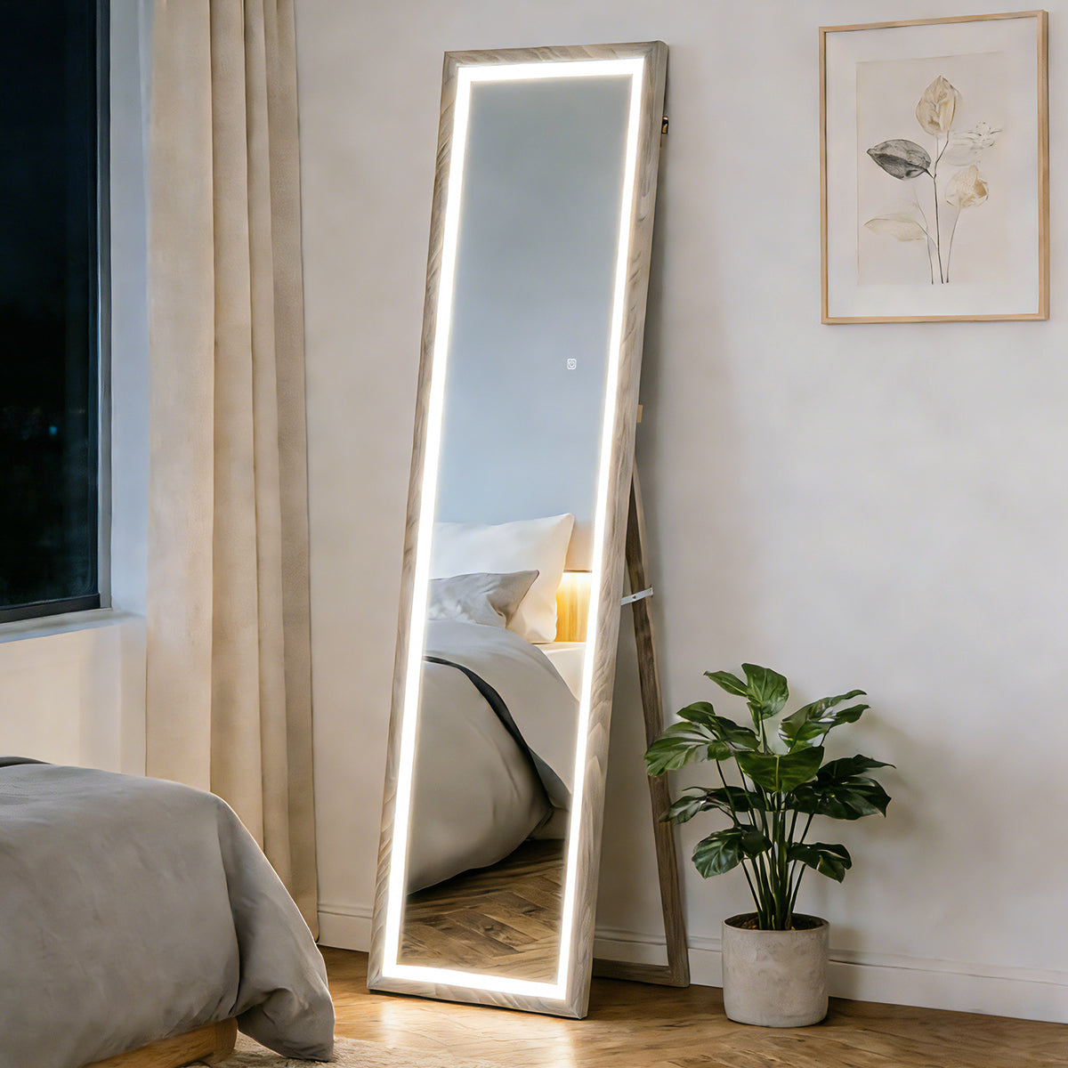 Espelho de Pé com Luz LED 40x160 cm Espelho de Corpo Inteiro com Iluminação de 3 Cores Tátil Função de Memória e Suporte para Sala de Estar Dormitório Cinza — foto 2