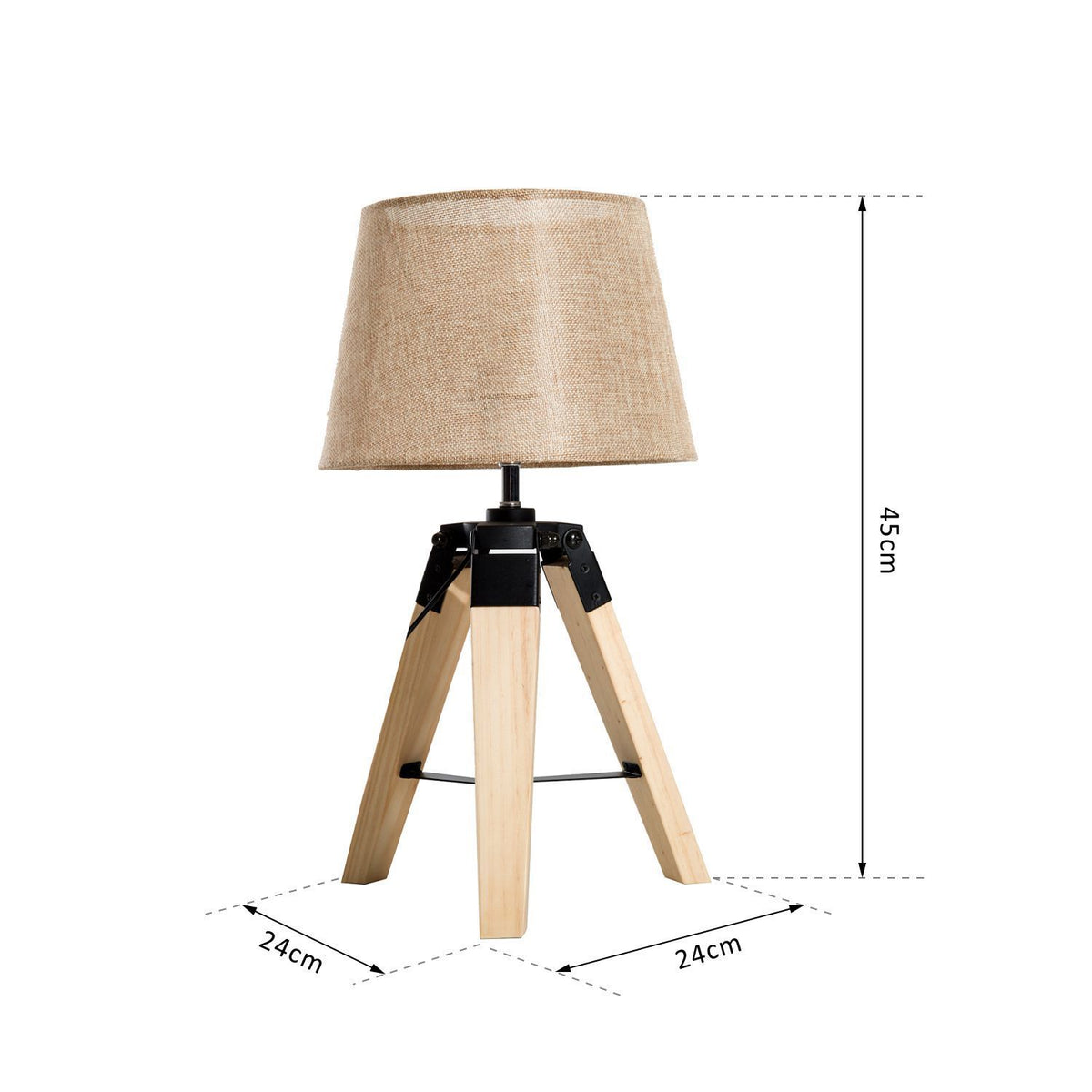 Candeeiro de Mesa Moderno e Original com Base de Tripé e Tela de Tecido de Linho para Dormitório ou Sala de Estar Lâmpada E27 Máx. 40W 24x24x45cm Creme e madeira — foto 3