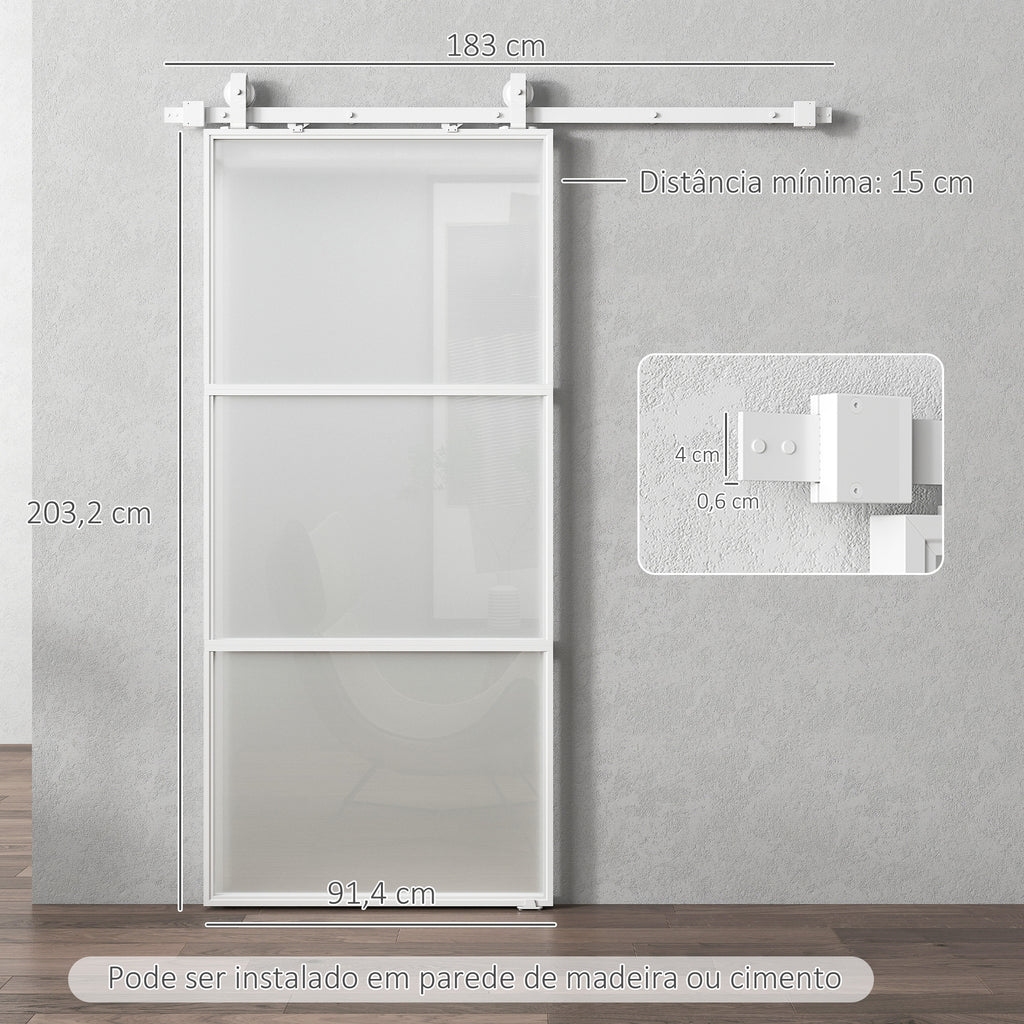 Porta de Correr com Acessórios Porta de Correr de Vidro com Mecanismo de Fecho Suave para Casa de Banho Sala de Estar Cozinha 91,4x203,2 cm Branco — foto 3