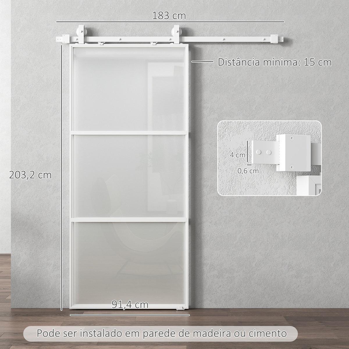 Porta de Correr com Acessórios Porta de Correr de Vidro com Mecanismo de Fecho Suave para Casa de Banho Sala de Estar Cozinha 91,4x203,2 cm Branco — foto 3