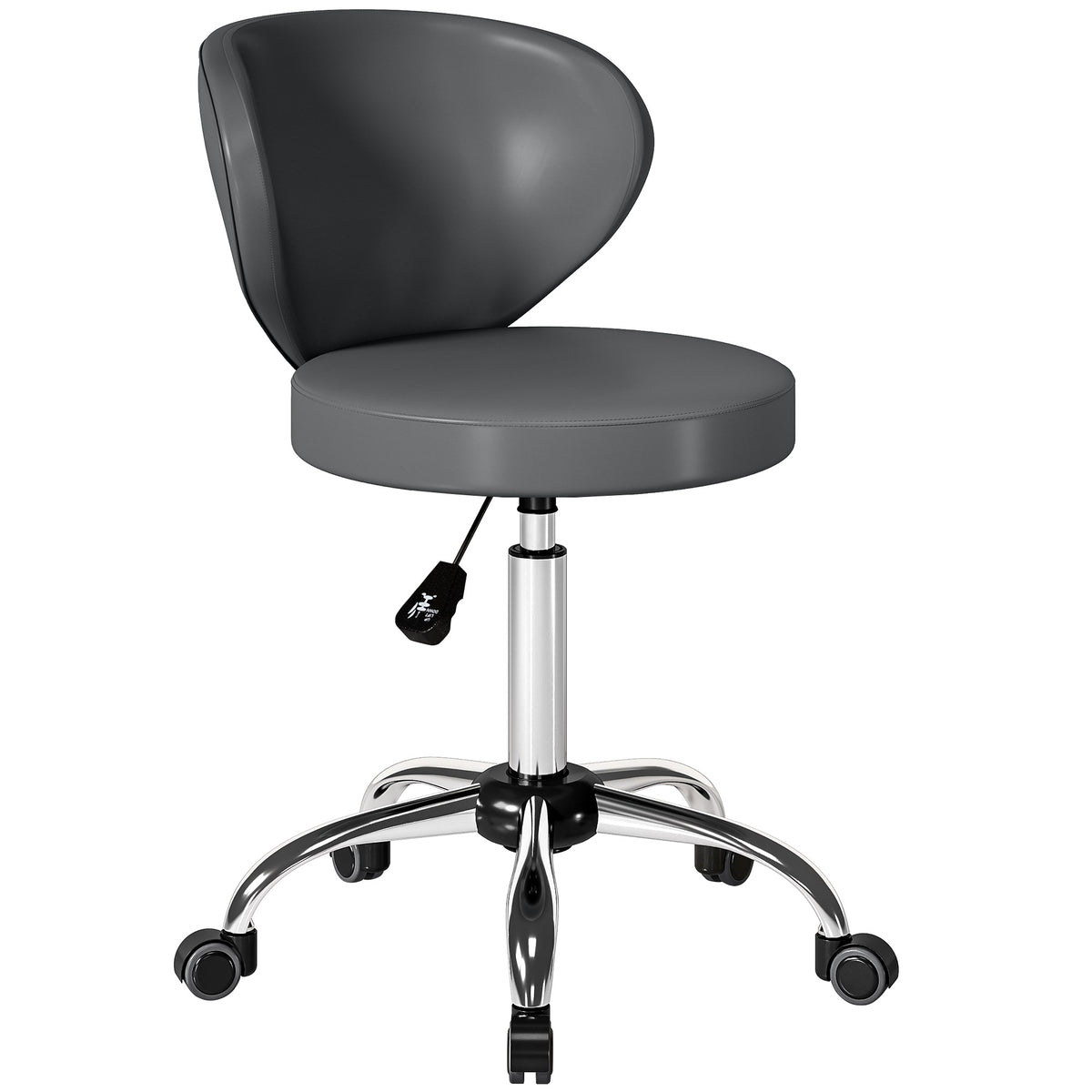 Banco com Rodas Banco de Massagem em PU com Altura Regulável 73-88 cm e Encosto Giratório 360° Cinza — foto 1