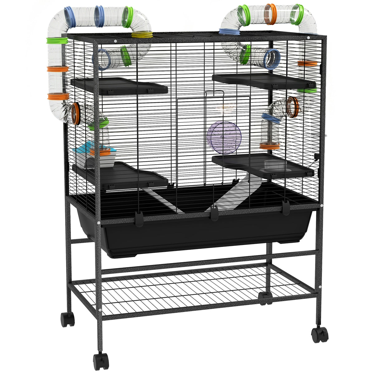 Gaiola para hamster com tubos, roda, casinha, bebedouro, 109 x 82 x 46 cm, Preto — foto 1