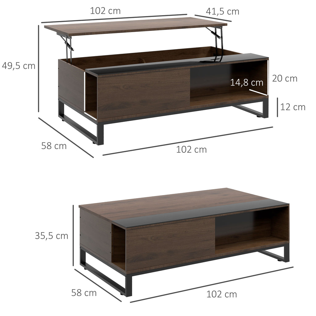 Mesa lateral com função elevatória, compartimento de armazenamento oculto, aparência de madeira nogueira, estrutura de aço, 102 x 58 x 35,5 cm — foto 2