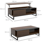 Mesa lateral com função elevatória, compartimento de armazenamento oculto, aparência de madeira nogueira, estrutura de aço, 102 x 58 x 35,5 cm — foto 2