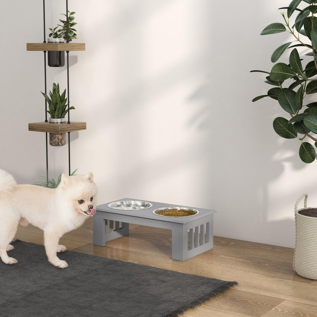 Comedouro Elevado para Cães com Suporte e 2 Tigelas Amovíveis de Aço Inoxidável Alimentador para Animais de Estimação 44x24x15 cm Cinza — foto 2