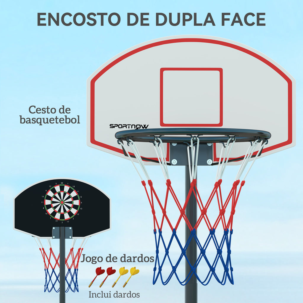 Tabela de Basquetebol para Exterior com Alvo de Dardos Tabela de Basquetebol Portátil com Ajustável 210-247 cm Rodas Base Rellenável para Adolescentes e Adultos Preto — foto 4