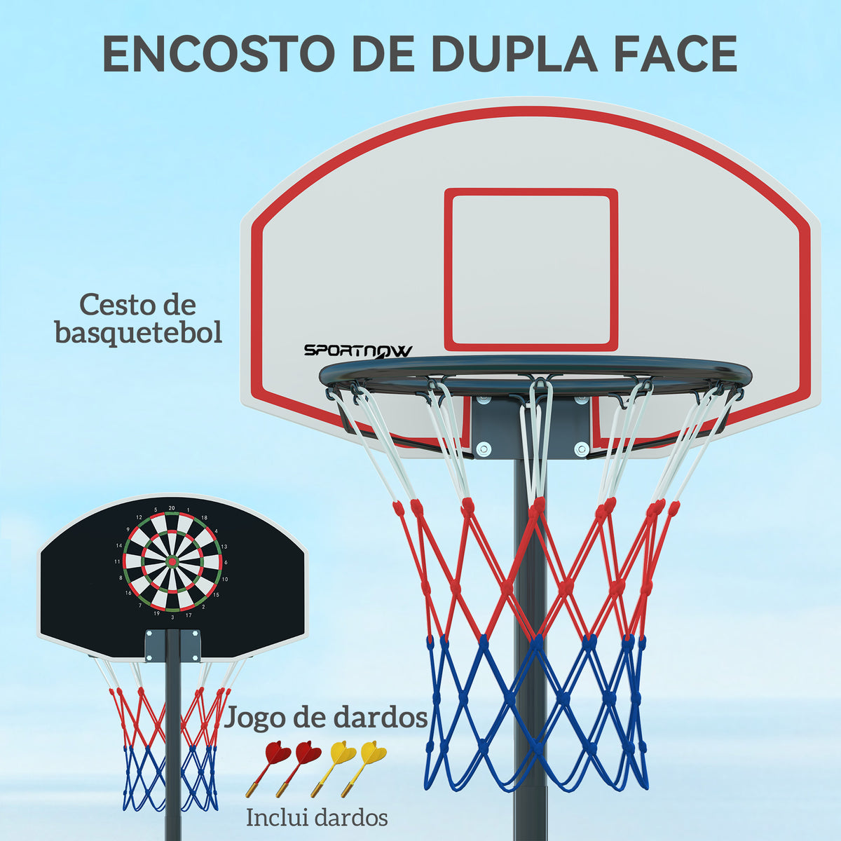 Tabela de Basquetebol para Exterior com Alvo de Dardos Tabela de Basquetebol Portátil com Ajustável 210-247 cm Rodas Base Rellenável para Adolescentes e Adultos Preto — foto 4