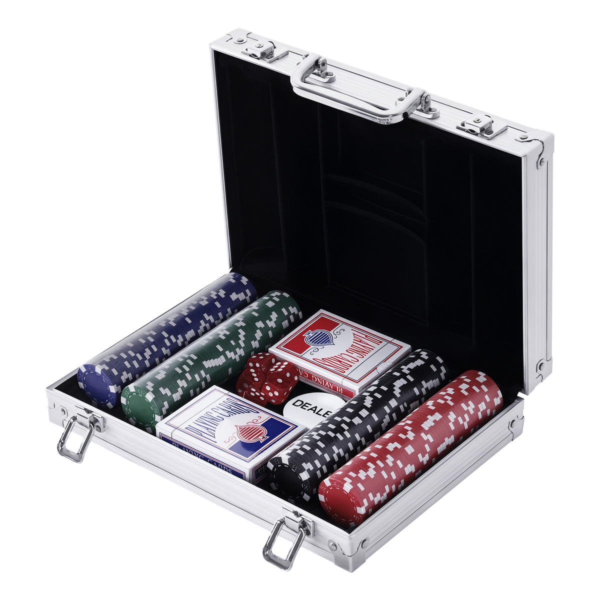 Mala de Poker Profissional com 200 Fichas Jogo de Pôquer Casino com Maleta de Alumínio 5 Dados 2 Baralhos de Cartas e 1 Ficha de Dealer 29,5x20,5x6,5cm Multicor — foto 1
