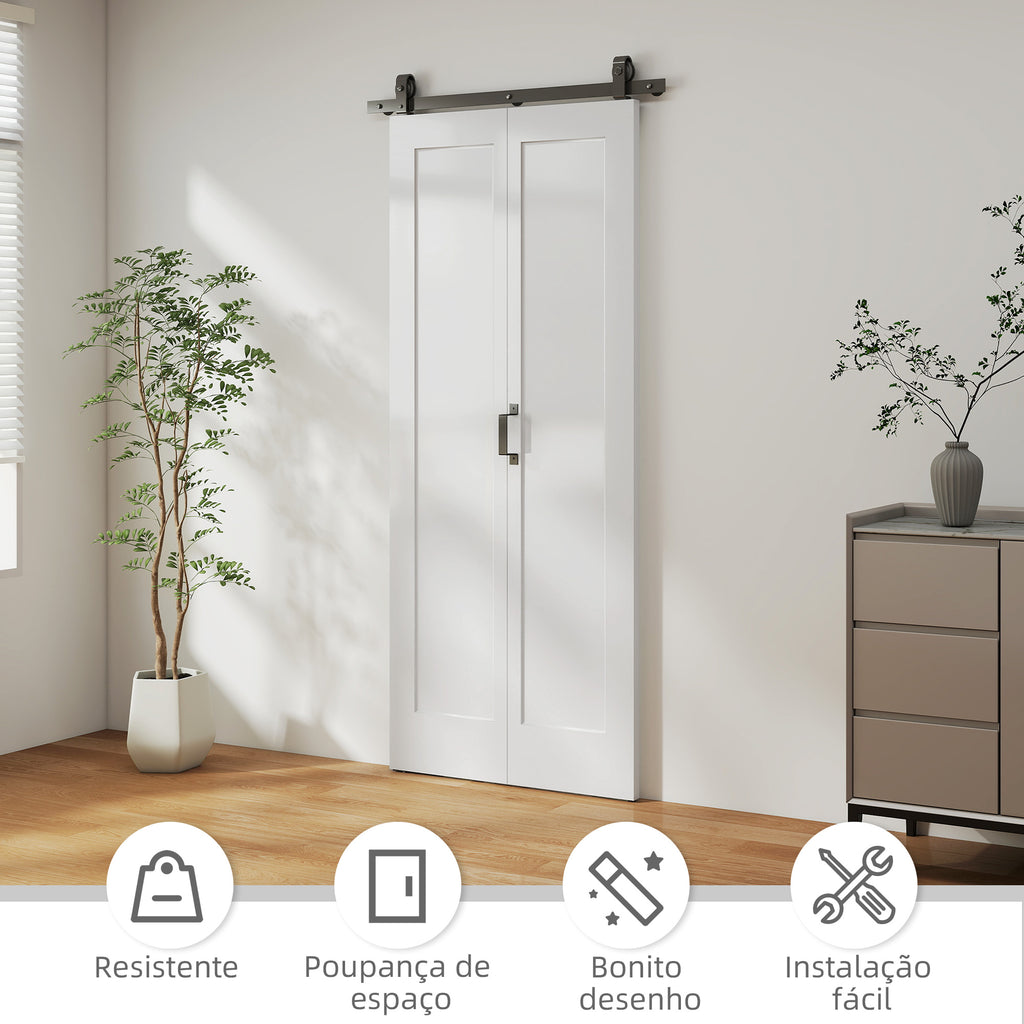 Porta de Correr com Acessórios Porta de Correr Dobrável com Acabamento Elegante Puxador Montagem Fácil para Casa de Banho Sala de Estar Cozinha 90x210 cm Branco — foto 6