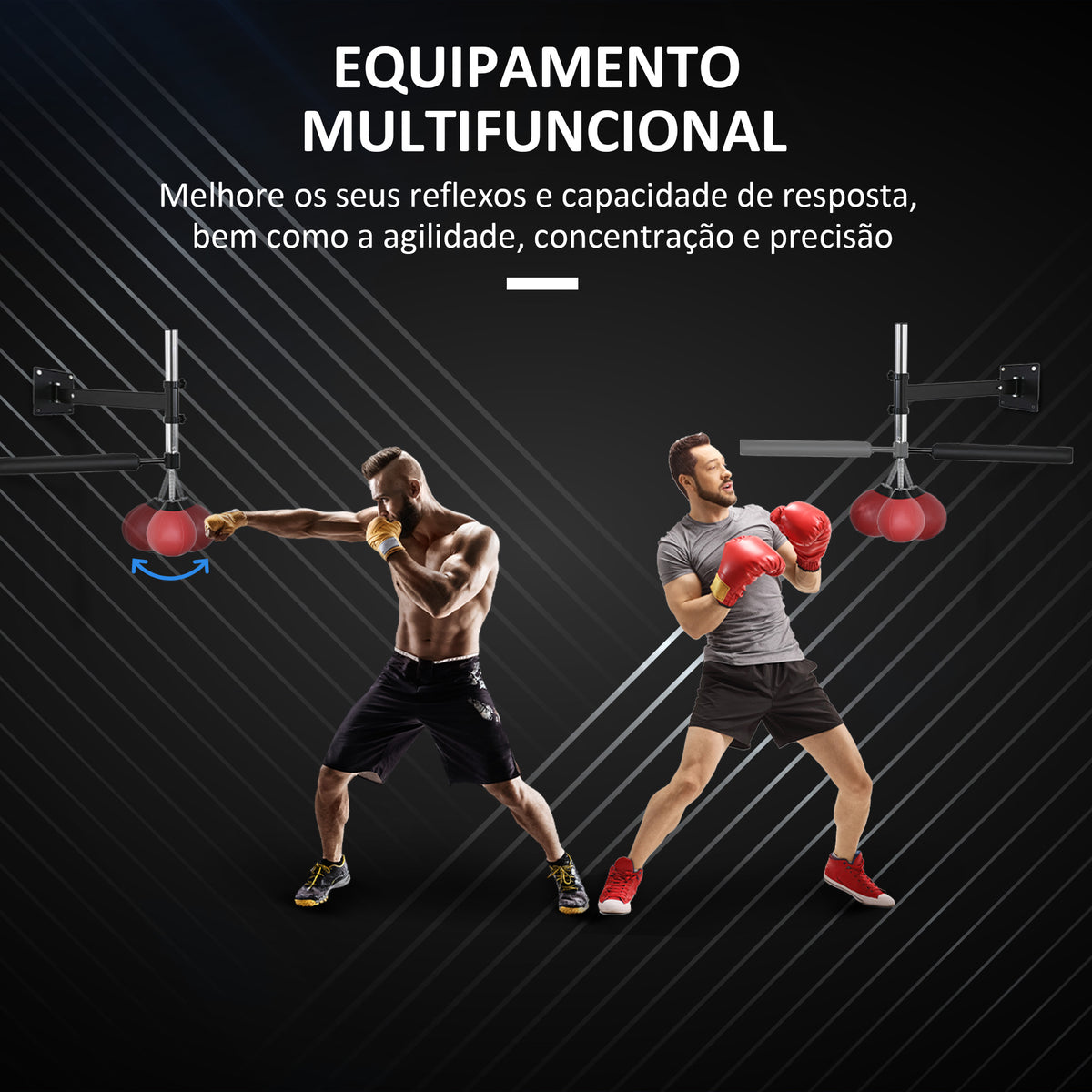 Punching Ball de Boxe Montado na Parede Altura Ajustável com Barra Giratória e Inflador Bola de Velocidade para Adultos e Adolecentes 79x72x20cm Preto e Vermelho — foto 4