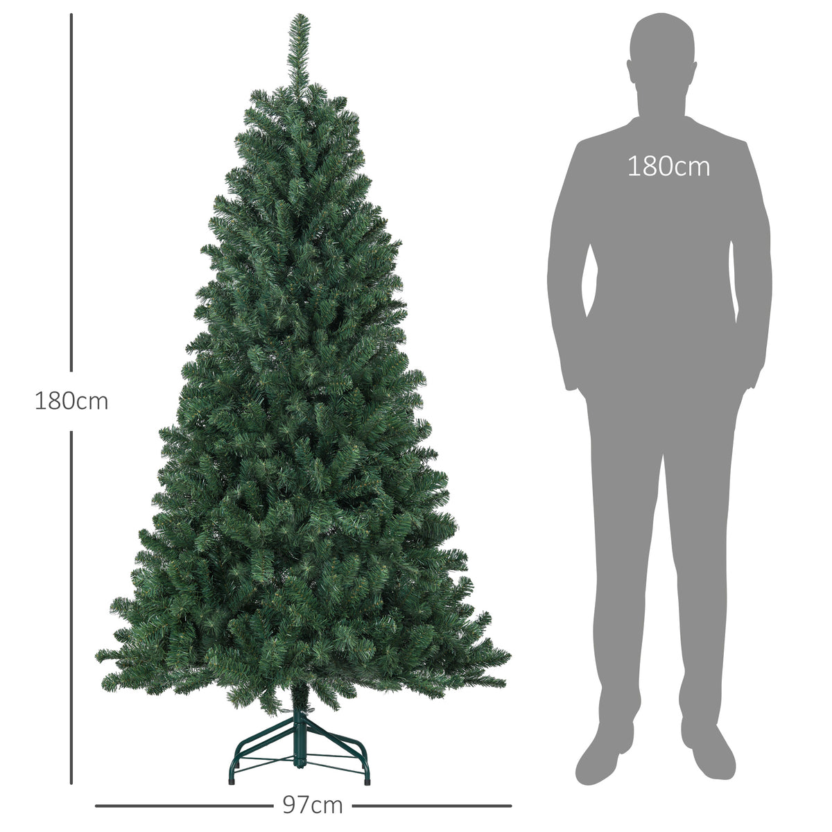 Árvore de Natal 180 cm Árvore de Natal Artificial com 760 Ramos de Arame de Memória e Base Recolhível Árvore de Natal para Sala Verde — foto 3