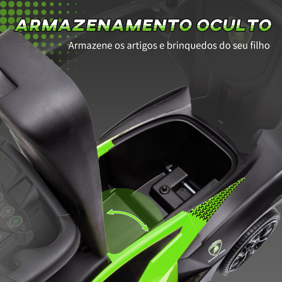 2 em 1 Carro Andador para Crianças 12-36 Meses Lamborghini Essenza SCV2 Carro Andador com Buzina Guiador e Grade de Segurança Removível 86,5x40x89,5cm Verde e Preto — foto 5