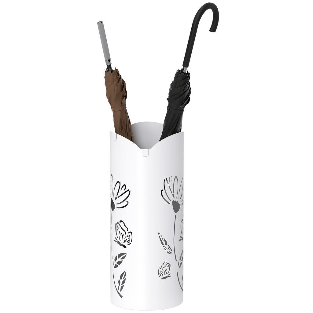Suporte para Guarda Chuva em Aço com 4 Ganchos Bandeja de Gotejamento Amovível Suporte de Guarda Chuvas Branco para Entrada ou Escritório 17x17x41 cm — foto 1