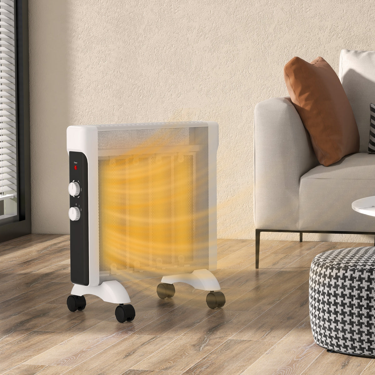 Aquecedor Elétrico 1000W/2000W Aquecedor com Painéis de Mica Rodas Proteção Anti-Tombo e Sobreaquecimento Aquecedor Elétrico de Baixo Consumo 26,5x55x61,5 cm Branco — foto 2