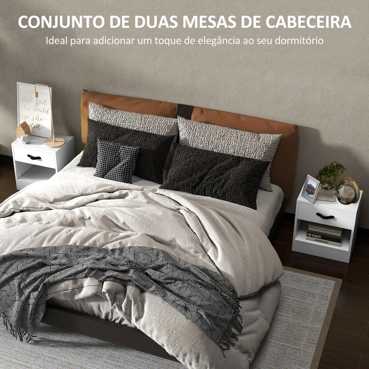 Conjunto de 2 Mesas de Cabeceira Mesas de Cabeceira para Dormitório Estreitas com Gaveta e Compartimento Aberto 39x28x41 cm Branco — foto 4