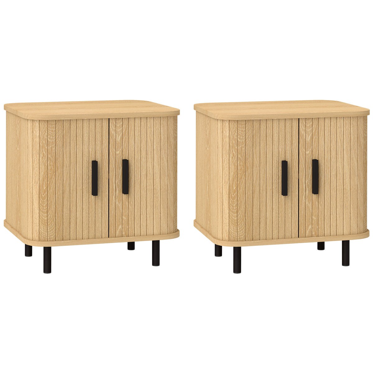 Conjunto de 2 Mesas de Cabeceira com Portas Deslizantes 2 Prateleiras e Pés em Aço Estilo Escandinavo para Sala 48x40x48 cm Madeira — foto 1