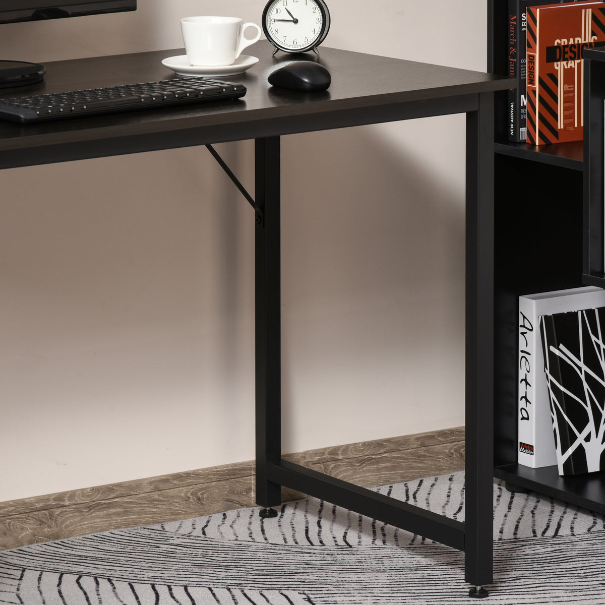 Secdretária Mesa de Computador com Pés Ajustáveis e Estrutura em Aço Secretária Estilo Moderno Capacidade de Carga 70 kg 120x60x73 cm Marrom Escuro e Preto — foto 4