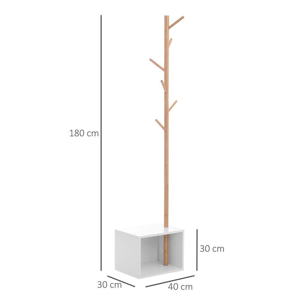 Cabide de Pé com Sapateira Cabide Tipo Árvore Moderno 6 Ganchos para Pendurar Roupa Malas Banco com Arrumação Corredor de Entrada Bambu 40x30x180cm — foto 3