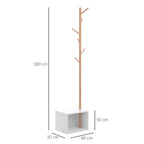 Cabide de Pé com Sapateira Cabide Tipo Árvore Moderno 6 Ganchos para Pendurar Roupa Malas Banco com Arrumação Corredor de Entrada Bambu 40x30x180cm — foto 3